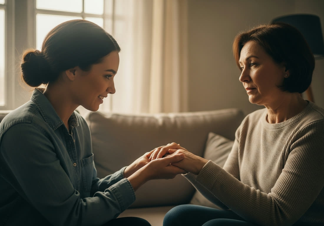 A warm hand reaching out to gently help another person up