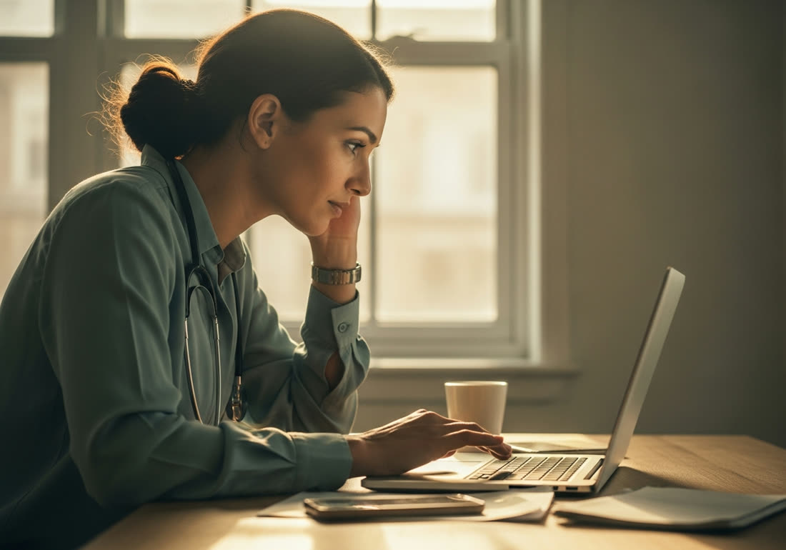 A program manager studying insights on a laptop screen